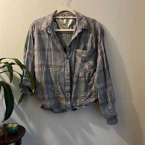Free People | blue plaid button down